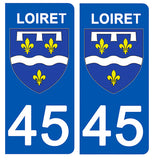 45 LOIRET - Stickers for license plates, available for CAR and MOTORCYCLE