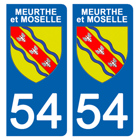 54 MEURTHE et MOSELLE - Stickers for license plates, available for CAR and MOTORCYCLE