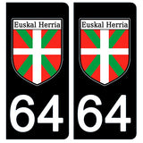 64 PYRENNEES ATLANTIQUES, ikurrina - Stickers for license plates, available for AUTO and MOTORCYCLE