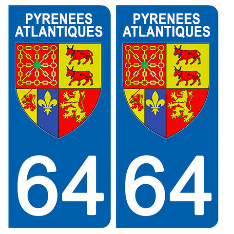 64 PYRENNEES ATLANTIQUES - Stickers for license plates, available for CAR and MOTORCYCLE