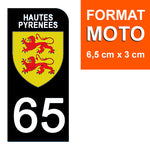 65 HAUTES PYRENNEES - Stickers for license plates, available for CAR and MOTORCYCLE