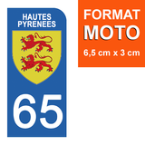 65 HAUTES PYRENNEES - Stickers for license plates, available for CAR and MOTORCYCLE