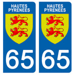 65 HAUTES PYRENNEES - Stickers for license plates, available for CAR and MOTORCYCLE