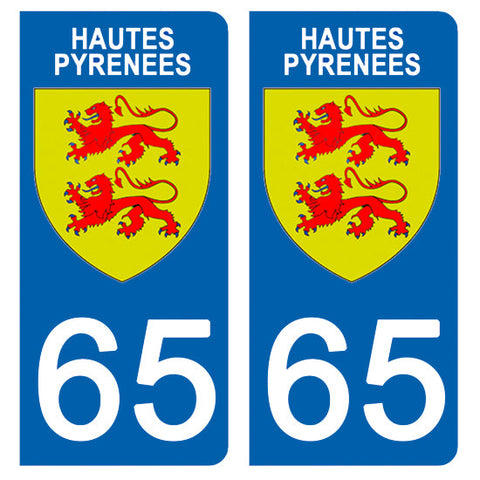 65 HAUTES PYRENNEES - Stickers for license plates, available for CAR and MOTORCYCLE