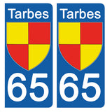 65 HAUTES PYRENNEES, TARBES - Stickers for license plates, available for CAR and MOTORCYCLE