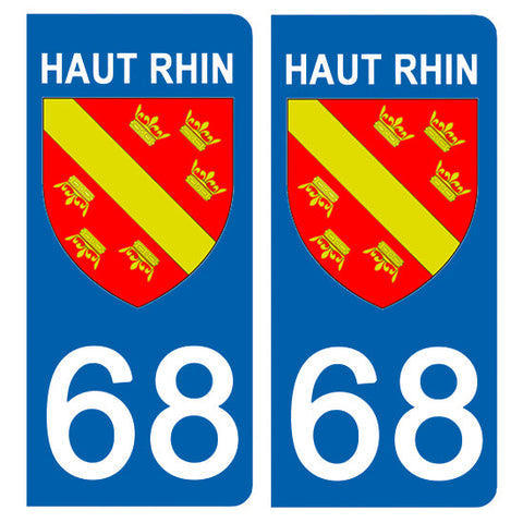 68 HAUT RHIN - Stickers for license plates, available for CAR and MOTORCYCLE