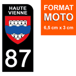 87 HAUTE VIENNE - Stickers pour plaque d'immatriculation, disponible pour AUTO et MOTO