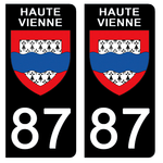 87 HAUTE VIENNE - Stickers pour plaque d'immatriculation, disponible pour AUTO et MOTO