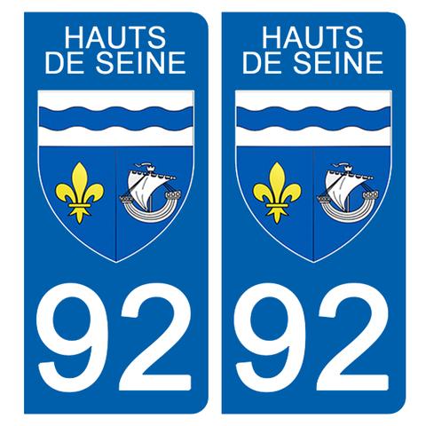 92 HAUTS DE SEINE - Stickers pour plaque d'immatriculation, disponible pour AUTO et MOTO