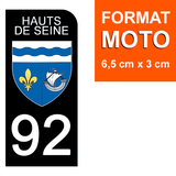 92 HAUTS DE SEINE - Stickers pour plaque d'immatriculation, disponible pour AUTO et MOTO