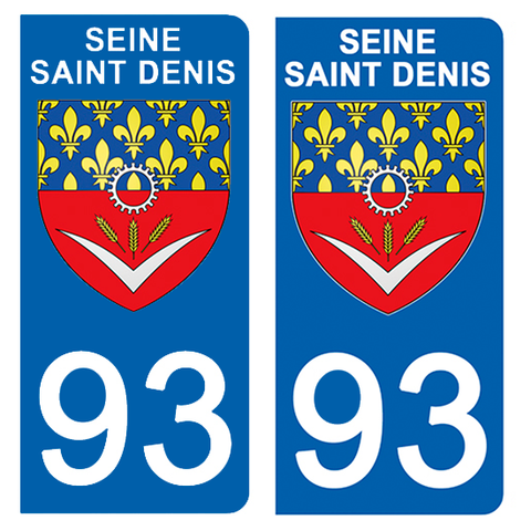 93 SEINE SAINT DENIS - Stickers pour plaque d'immatriculation, disponible pour AUTO et MOTO