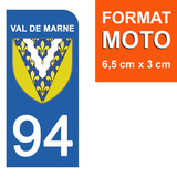 94 VAL DE MARNE - Stickers pour plaque d'immatriculation, disponible pour AUTO et MOTO