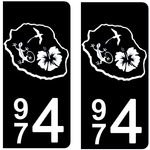 974 LA REUNION - Stickers pour plaque d'immatriculation, disponible pour AUTO et MOTO