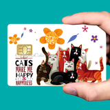 Cats, make me happy ! Sticker pour carte bancaire, format US