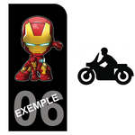 Sticker for MOTORCYCLE license plate, BLACK background, Department number - IRONMAN