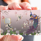 PEACOCK and CRANES - credit card sticker, 2 credit card formats available