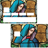 The virgin of the stained glass window - credit card sticker, 2 credit card formats available