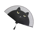Bamboo and silk hand fan, Cats