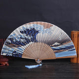 Hand fan, Bamboo and satin, The Great Wave off Kanawaga by Hokusai