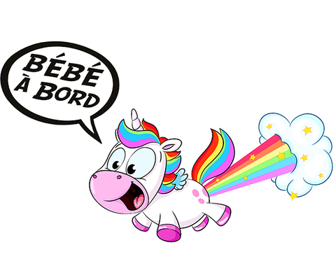 Sticker, Baby on board! farting unicorn